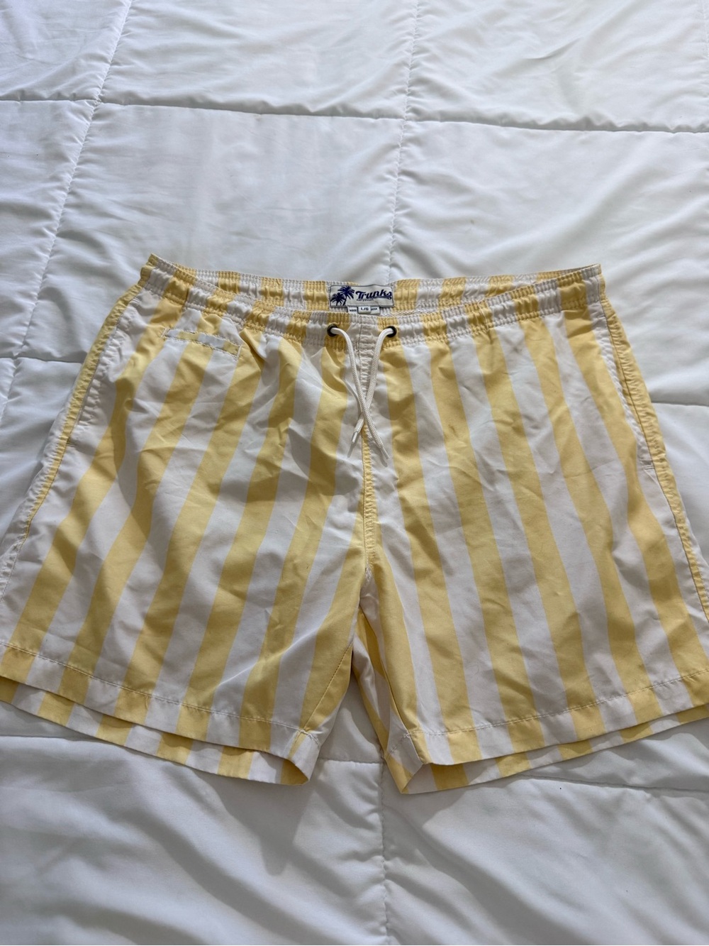 Trunks Surf & Swim Yellow & White Striped Men's Swim Trunks
